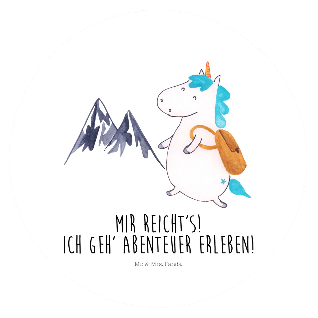 Rund Aufkleber Einhorn Bergsteiger Sticker, Aufkleber, Etikett, Einhorn, Einhörner, Einhorn Deko, Pegasus, Unicorn, Bergsteiger, Abenteuer, Berge, Abenteurer, Weltenbummler, Weltreise, Reisen, Urlaub, Entdecker