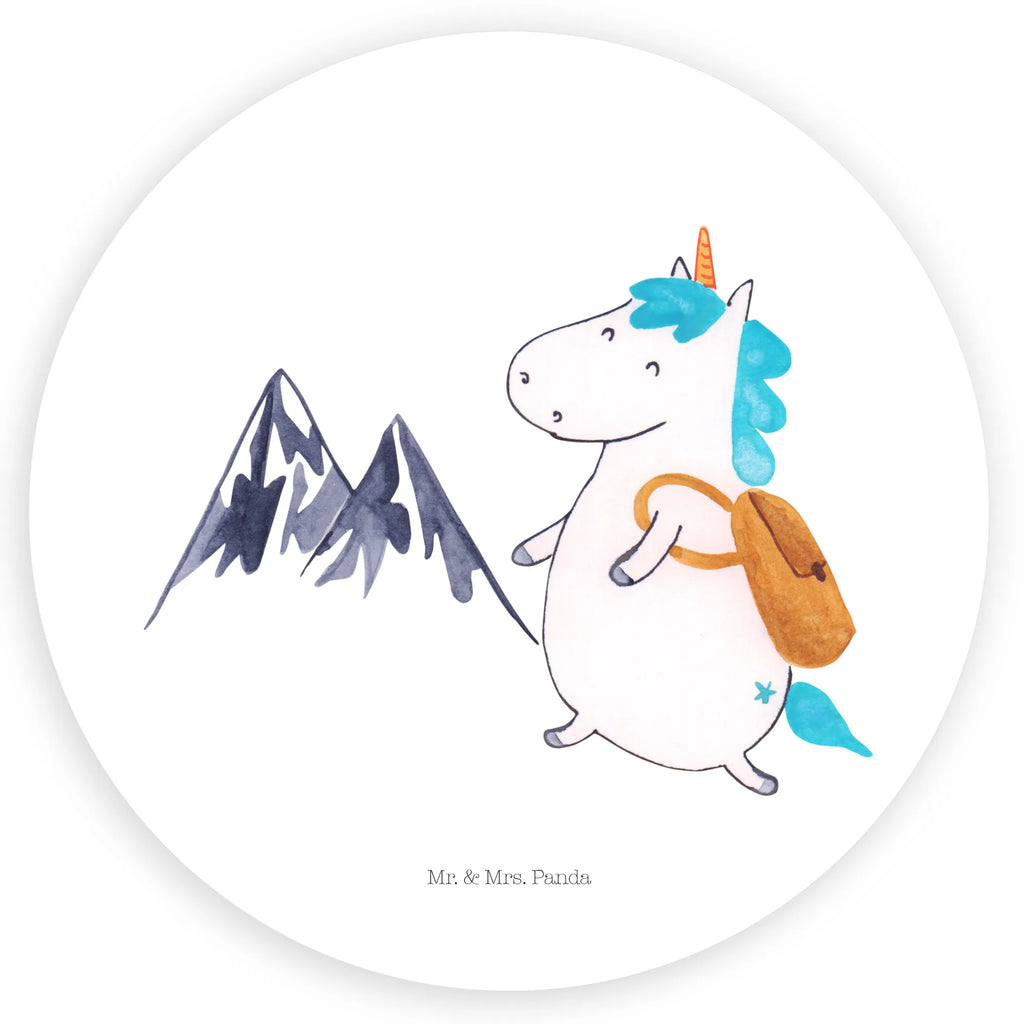 Rund Aufkleber Einhorn Bergsteiger Sticker, Aufkleber, Etikett, Einhorn, Einhörner, Einhorn Deko, Pegasus, Unicorn, Bergsteiger, Abenteuer, Berge, Abenteurer, Weltenbummler, Weltreise, Reisen, Urlaub, Entdecker