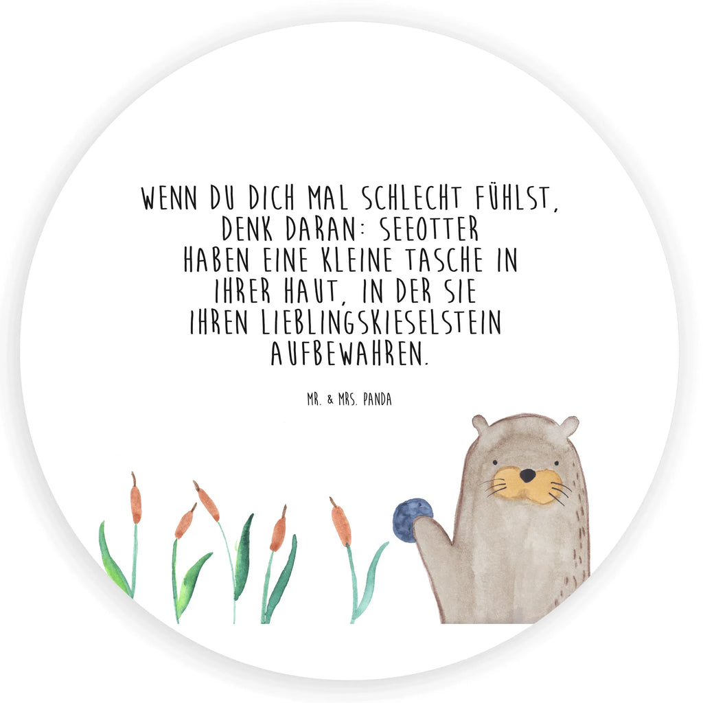 Rund Aufkleber Otter mit Stein Sticker, Aufkleber, Etikett, Otter, Fischotter, Seeotter, Otter Seeotter See Otter