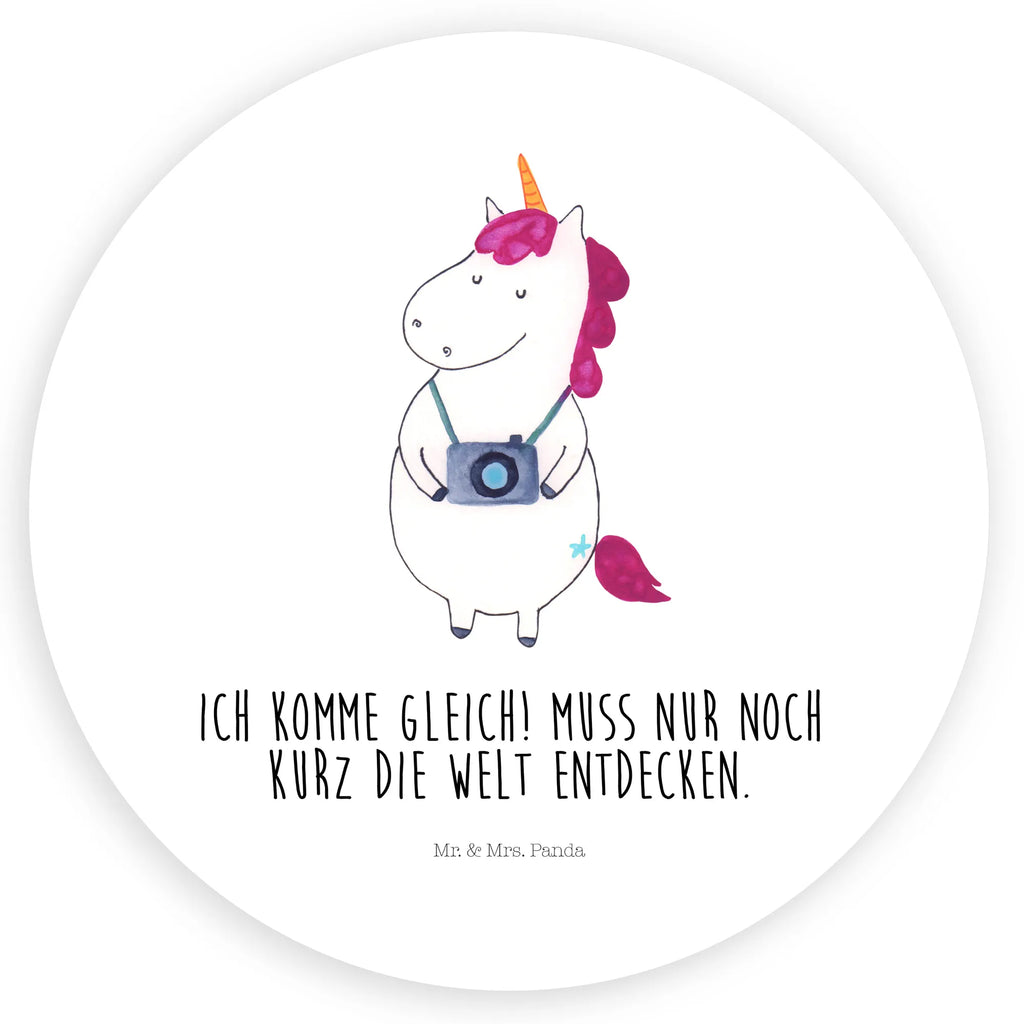 Rund Aufkleber Einhorn Fotograf Sticker, Aufkleber, Etikett, Einhorn, Einhörner, Einhorn Deko, Pegasus, Unicorn, Fotograf, Fotografie, Kamera, Reisen, Weltreise, Weltenbummler, Urlaub, Tourist, Kurztrip, Reise, Städtereise