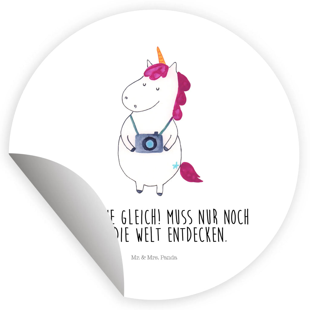 Rund Aufkleber Einhorn Fotograf Sticker, Aufkleber, Etikett, Einhorn, Einhörner, Einhorn Deko, Pegasus, Unicorn, Fotograf, Fotografie, Kamera, Reisen, Weltreise, Weltenbummler, Urlaub, Tourist, Kurztrip, Reise, Städtereise