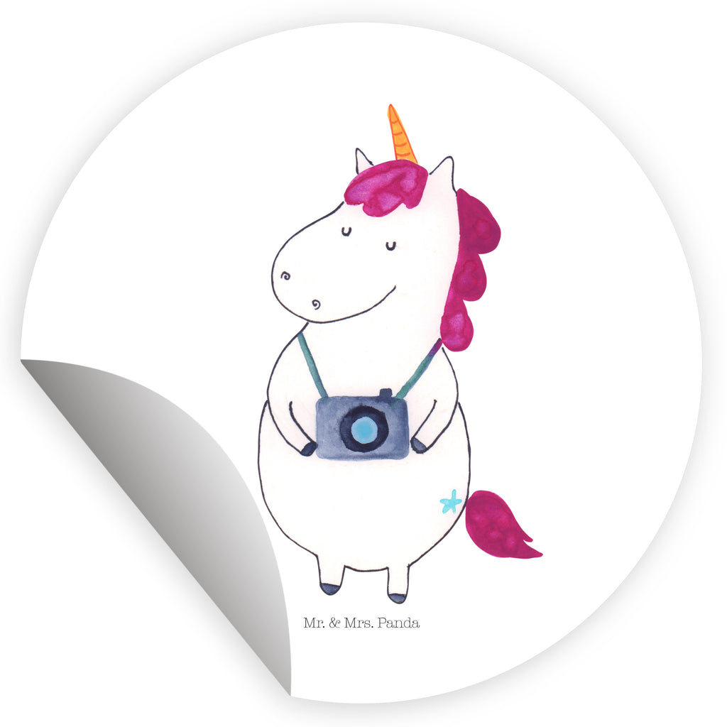 Rund Aufkleber Einhorn Fotograf Sticker, Aufkleber, Etikett, Einhorn, Einhörner, Einhorn Deko, Pegasus, Unicorn, Fotograf, Fotografie, Kamera, Reisen, Weltreise, Weltenbummler, Urlaub, Tourist, Kurztrip, Reise, Städtereise