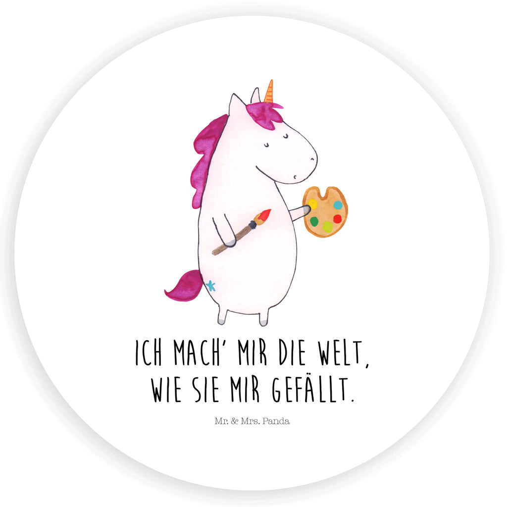 Rund Aufkleber Einhorn Künstler Sticker, Aufkleber, Etikett, Einhorn, Einhörner, Einhorn Deko, Pegasus, Unicorn, Englisch, Künstler, Artist, Malen, Zeichnen, Welt, Farbe, Stift, Pinsel, Geschenk, Maler