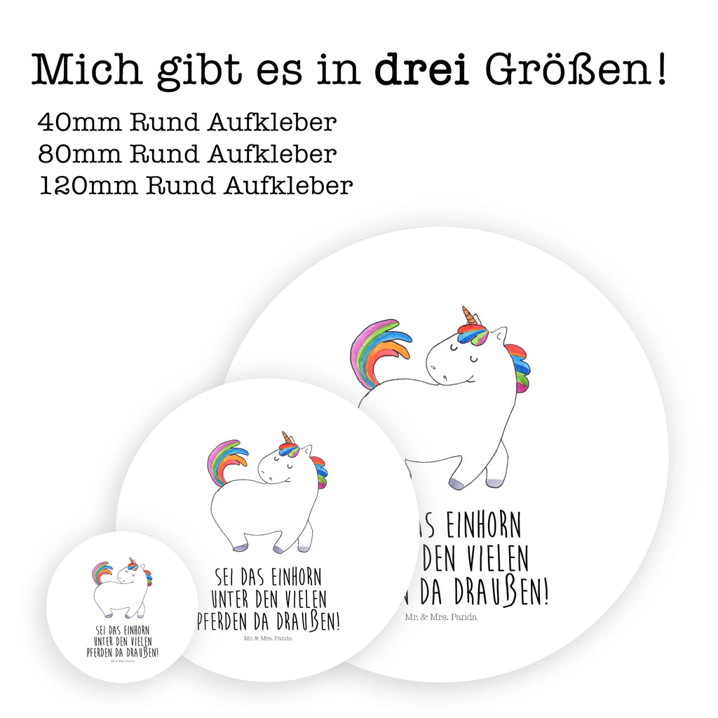 Rund Aufkleber Einhorn stolzierend Sticker, Aufkleber, Etikett, Einhorn, Einhörner, Einhorn Deko, Pegasus, Unicorn, stolz, anders, bunt, Pferd, Reiter, Reiten, Freundin, Geschenk