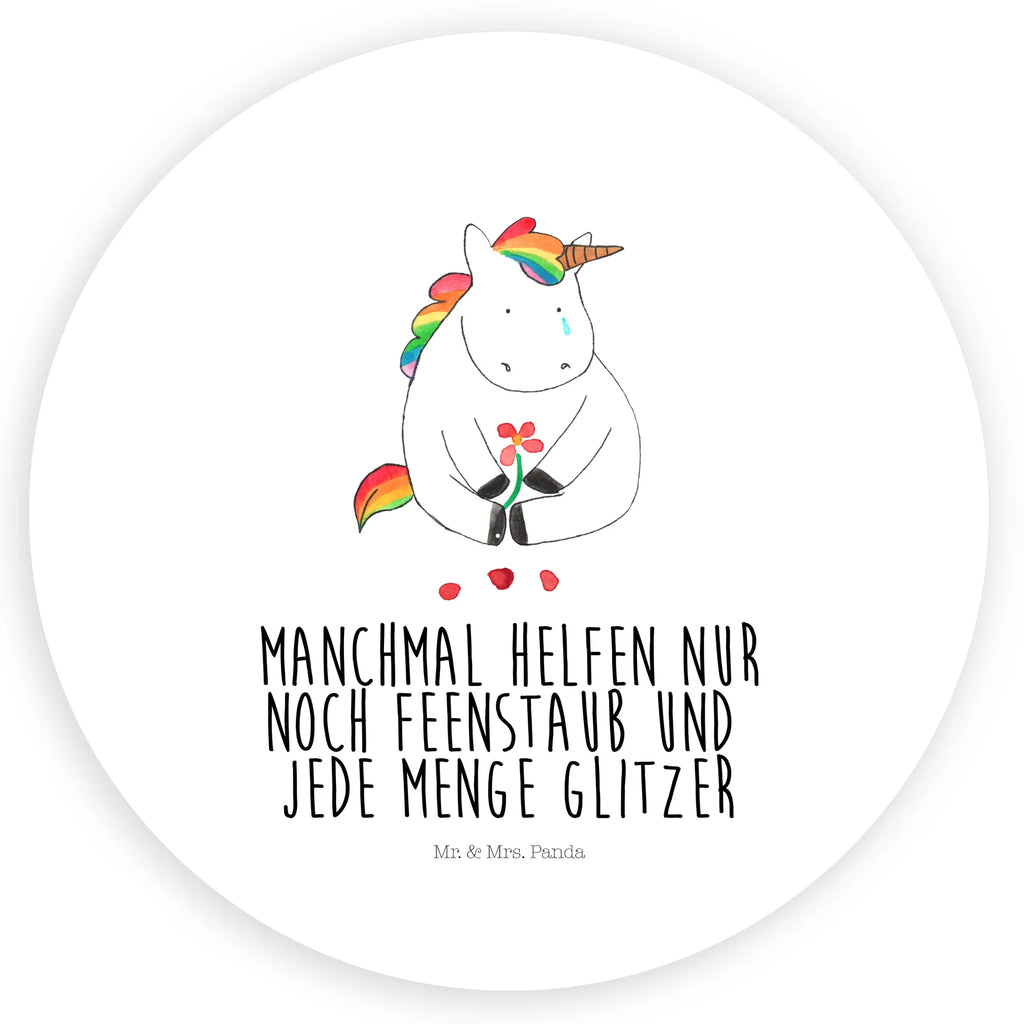 Rund Aufkleber Einhorn Traurig Sticker, Aufkleber, Etikett, Einhorn, Einhörner, Einhorn Deko, Pegasus, Unicorn, Glitzer, Trösten. Freundschaft, Freunde, Liebe, Trauer, Grußkarte, Blume