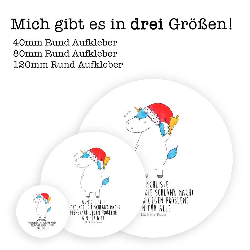 Rund Aufkleber Einhorn Weihnachtsmann Sticker, Aufkleber, Etikett, Einhorn, Einhörner, Einhorn Deko, Pegasus, Unicorn, Gin, Schokolade, Schoki, Weihnachten, Weihnachtsmann, Nikolaus, Wunschzettel, Wunschliste, Feenstaub