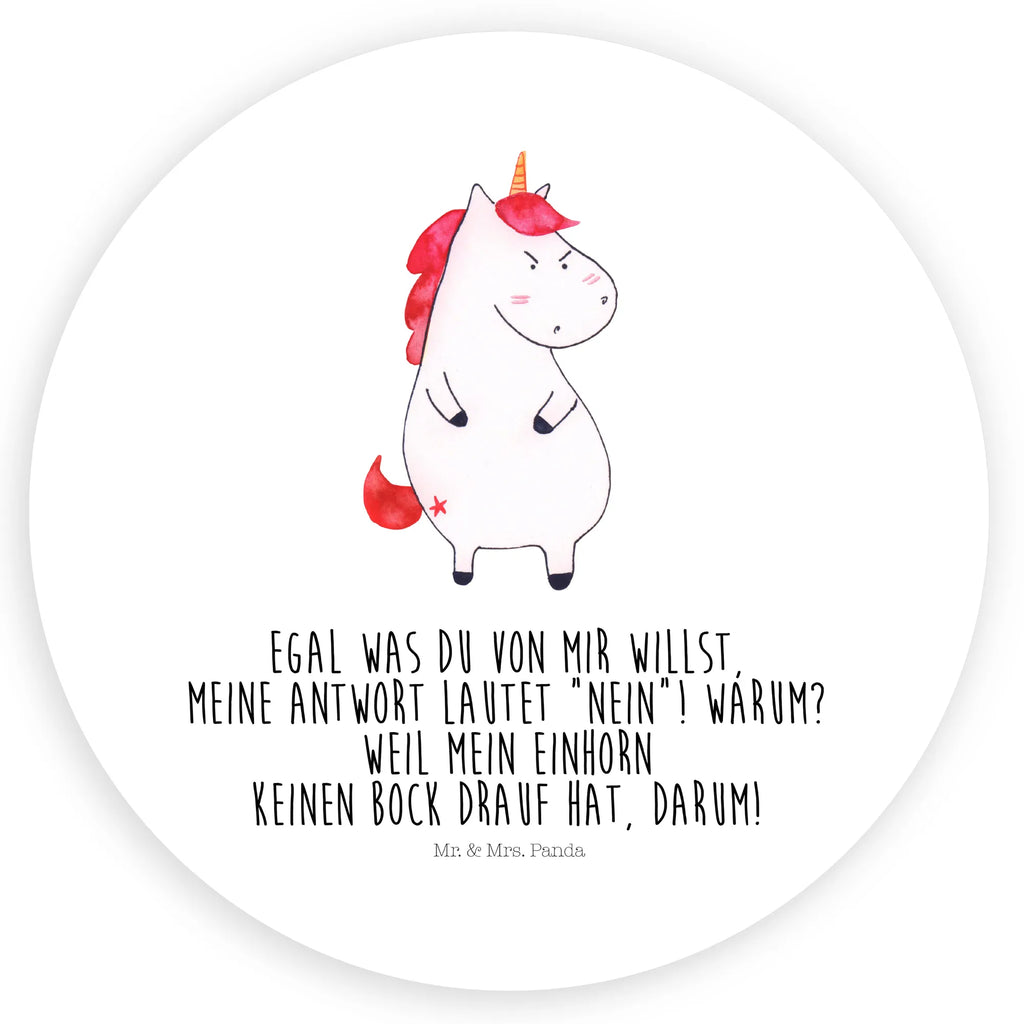 Rund Aufkleber Einhorn wütend Sticker, Aufkleber, Etikett, Einhorn, Einhörner, Einhorn Deko, Pegasus, Unicorn, Realität, Ansage, lustlos, nein, Büro, Arbeit, wütend, dumme Fragen, lustig, Spaß, Geschenk