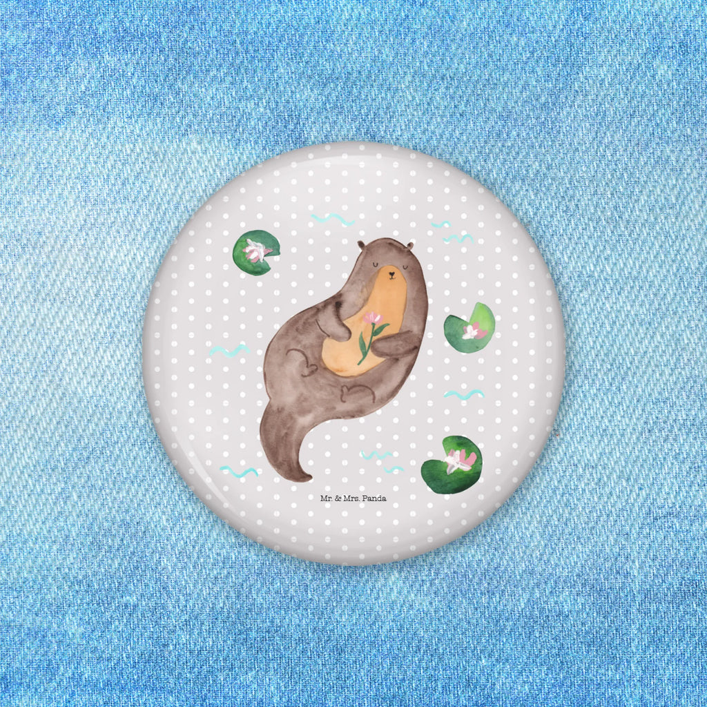 Button Otter mit Seerose 50mm Button, Button, Pin, Anstecknadel, Otter, Fischotter, Seeotter, Otter Seeotter See Otter