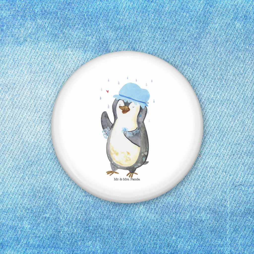 Button Pinguin duscht 50mm Button, Button, Pin, Anstecknadel, Pinguin, Pinguine, Dusche, duschen, Lebensmotto, Motivation, Neustart, Neuanfang, glücklich sein