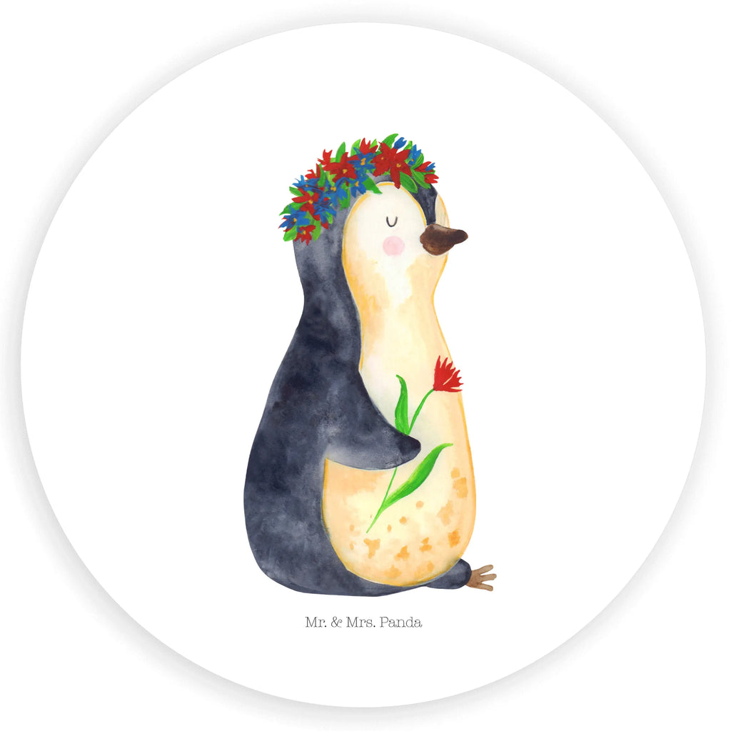 Rund Aufkleber Pinguin Blumenkranz Sticker, Aufkleber, Etikett, Pinguin, Pinguine, Blumenkranz, Universum, Leben, Wünsche, Ziele, Lebensziele, Motivation, Lebenslust, Liebeskummer, Geschenkidee