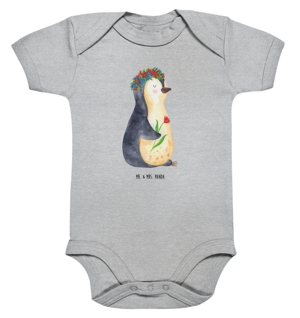 Organic Baby Body Pinguin Blumen Babykleidung, Babystrampler, Strampler, Wickelbody, Baby Erstausstattung, Junge, Mädchen, Pinguin, Pinguine, Blumenkranz, Universum, Leben, Wünsche, Ziele, Lebensziele, Motivation, Lebenslust, Liebeskummer, Geschenkidee