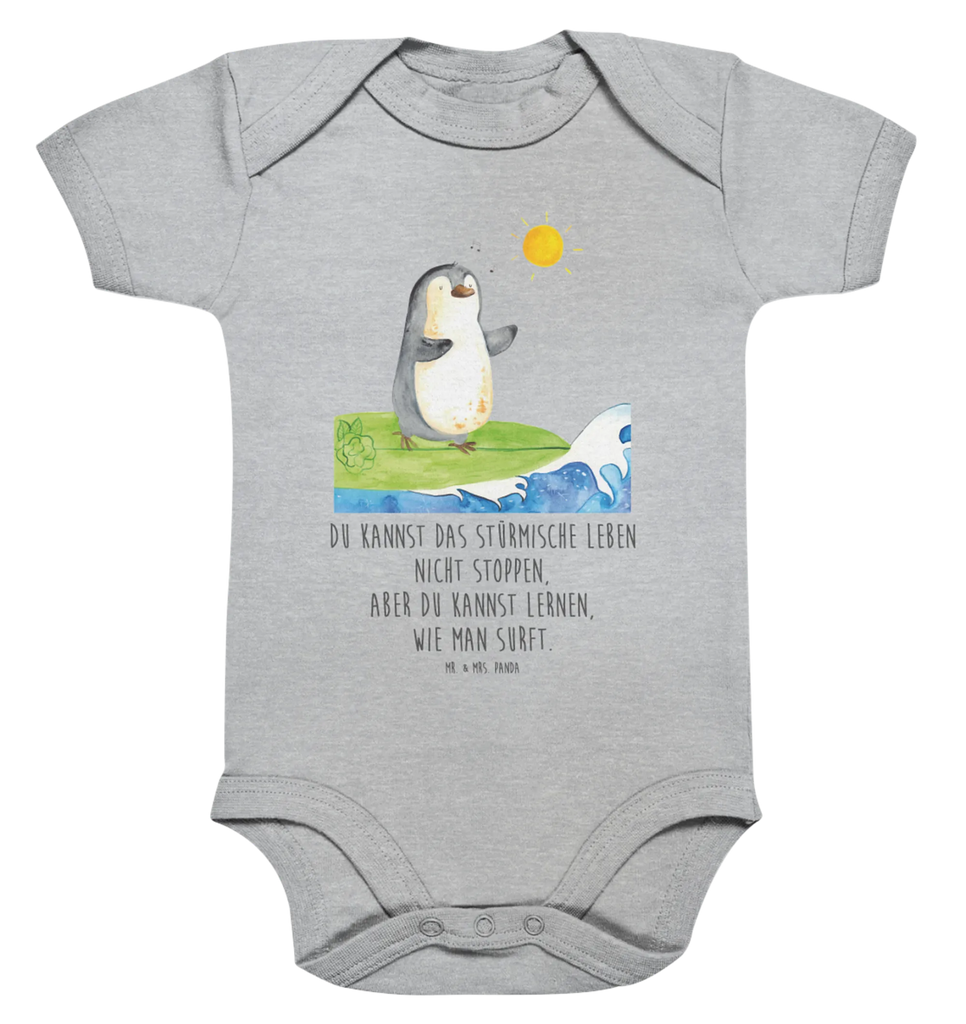 Organic Baby Body Pinguin Surfer Babykleidung, Babystrampler, Strampler, Wickelbody, Baby Erstausstattung, Junge, Mädchen, Pinguin, Pinguine, surfen, Surfer, Hawaii, Urlaub, Wellen, Wellen reiten, Portugal