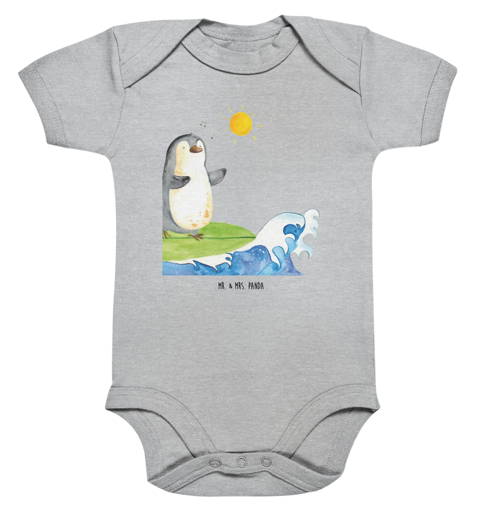 Organic Baby Body Pinguin Surfer Babykleidung, Babystrampler, Strampler, Wickelbody, Baby Erstausstattung, Junge, Mädchen, Pinguin, Pinguine, surfen, Surfer, Hawaii, Urlaub, Wellen, Wellen reiten, Portugal