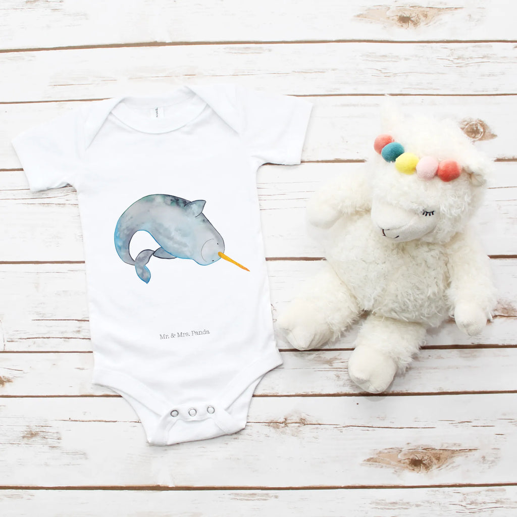 Organic Baby Body Narwal Babykleidung, Babystrampler, Strampler, Wickelbody, Baby Erstausstattung, Junge, Mädchen, Meerestiere, Meer, Urlaub, Narwal, Wal, Putzen, Hausfrau, Junggesellin, aufräumen, Kinderzimmer