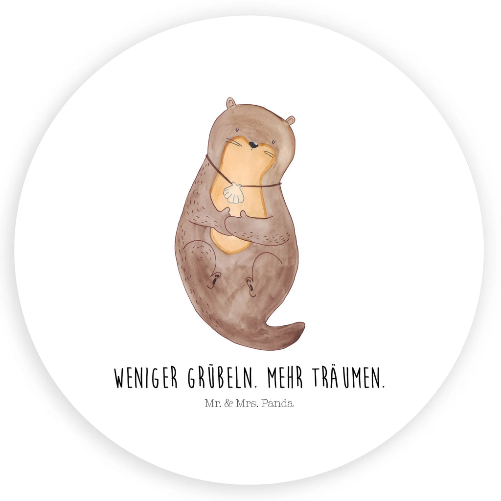 Rund Aufkleber Otter mit Muschelmedaillon Sticker, Aufkleber, Etikett, Otter, Fischotter, Seeotter, Otterliebe, grübeln, träumen, Motivation, Tagträumen, Büro