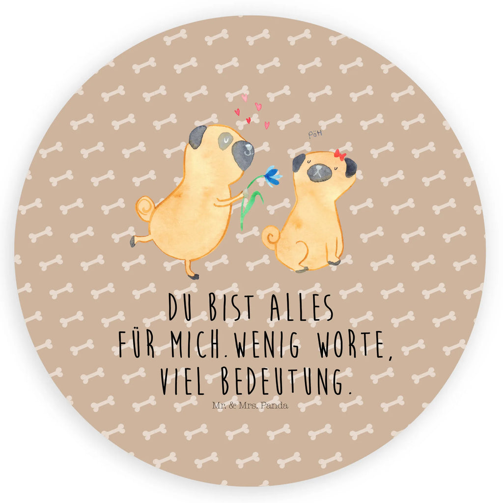 Rund Aufkleber Mops verliebt Sticker, Aufkleber, Etikett, Hund, Hundemotiv, Haustier, Hunderasse, Tierliebhaber, Hundebesitzer, Sprüche, Mops, Möpse, Hundeliebe, verliebt, Liebe, Liebesspruch. Verlobt, Geschenk Freund, Partner