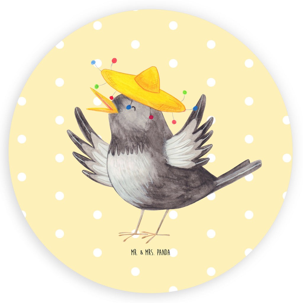 Rund Aufkleber Rabe mit Sombrero Sticker, Aufkleber, Etikett, Tiermotive, Gute Laune, lustige Sprüche, Tiere, Rabe, Vogel, Vögel, Spruch positiv, fröhlich sein, glücklich sein, Glück Spruch, froh, Elster, Motivation