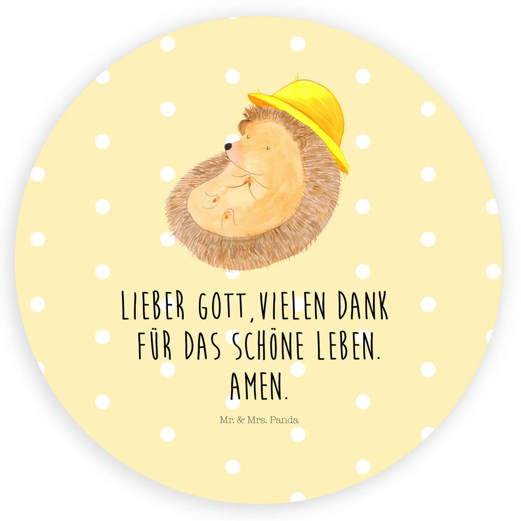 Rund Aufkleber Igel Beten Sticker, Aufkleber, Etikett, Tiermotive, Gute Laune, lustige Sprüche, Tiere, Igel, Igel mit Hut, Sonnenhut, Gott, Amen, beten, Leben, Dankbarkeit, Dankbar sein, dankbar, genießen