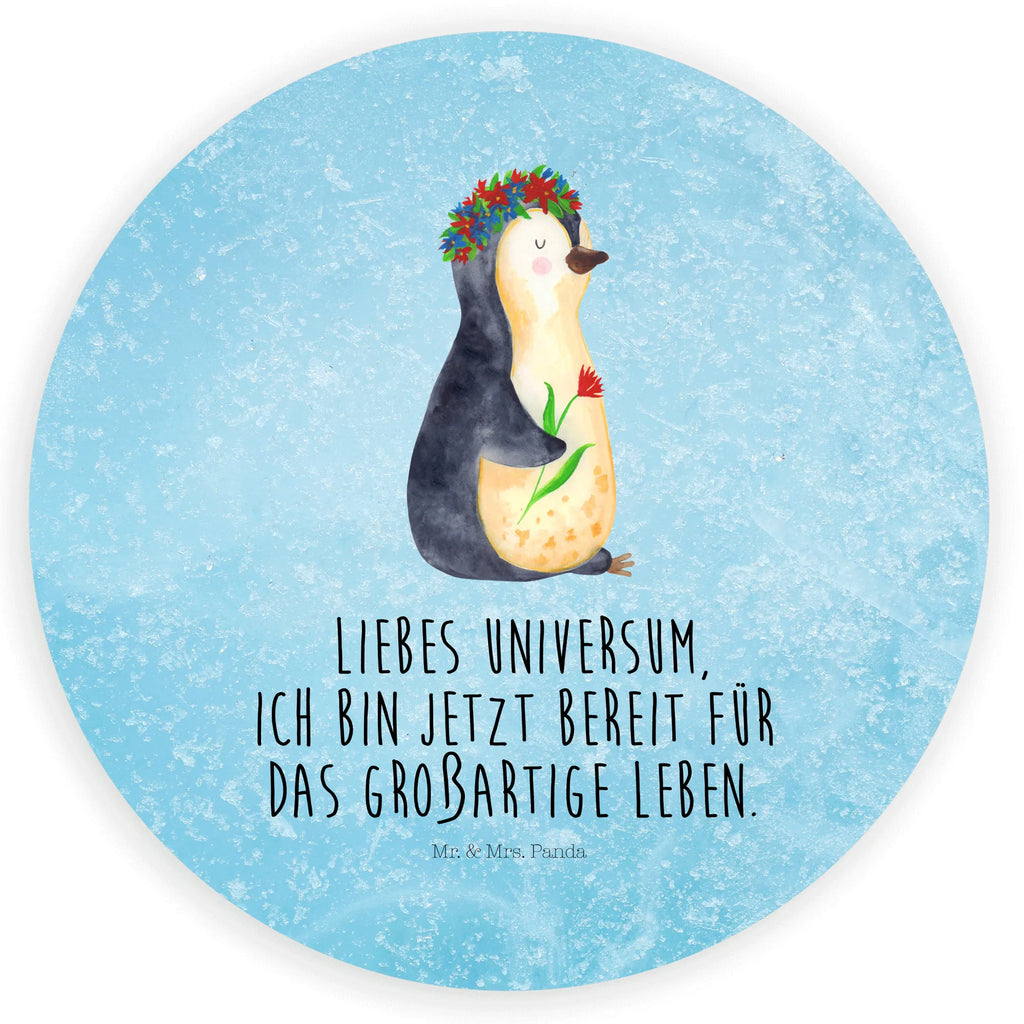 Rund Aufkleber Pinguin Blumenkranz Sticker, Aufkleber, Etikett, Pinguin, Pinguine, Blumenkranz, Universum, Leben, Wünsche, Ziele, Lebensziele, Motivation, Lebenslust, Liebeskummer, Geschenkidee