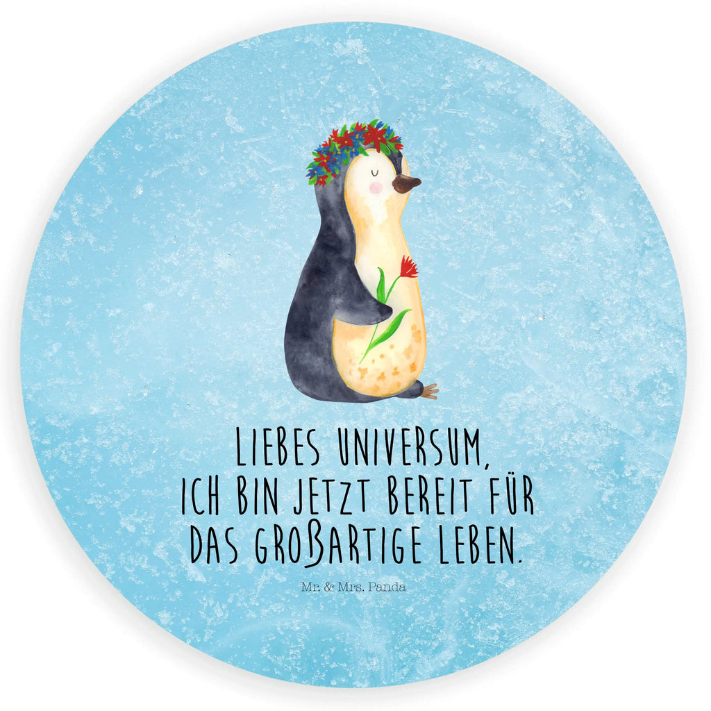 Rund Aufkleber Pinguin Blumenkranz Sticker, Aufkleber, Etikett, Pinguin, Pinguine, Blumenkranz, Universum, Leben, Wünsche, Ziele, Lebensziele, Motivation, Lebenslust, Liebeskummer, Geschenkidee