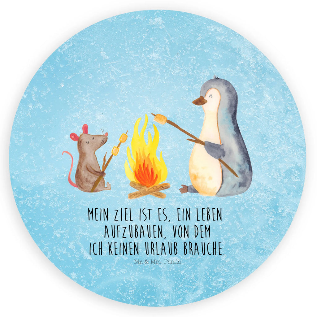 Rund Aufkleber Pinguin Lagerfeuer Sticker, Aufkleber, Etikett, Pinguin, Maus, Pinguine, Lagerfeuer, Leben, Arbeit, Job, Motivation, Büro, Büroalltag, Lebensspruch, Lebensmotivation, Neustart, Liebe, grillen, Feuer, Marshmallows