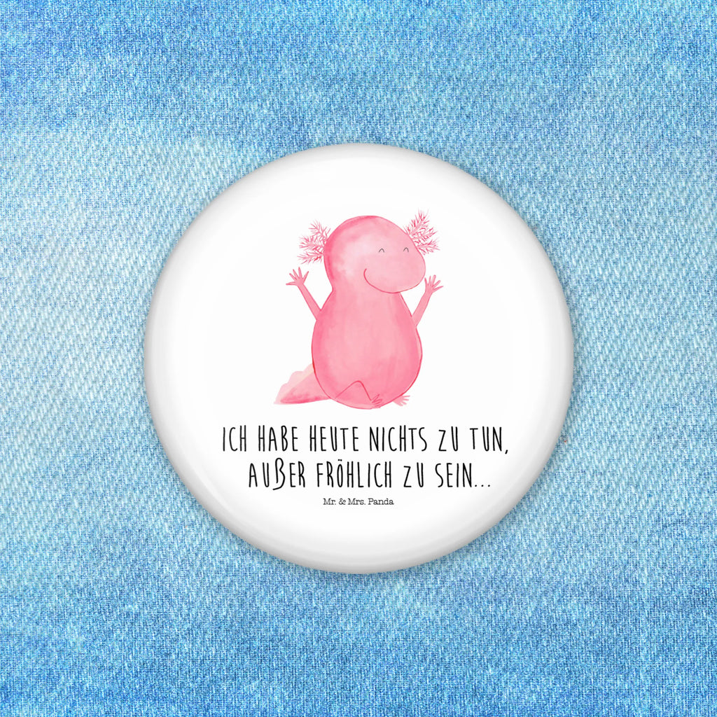 Button Axolotl Hurra 50mm Button, Button, Pin, Anstecknadel, Axolotl, Molch, Axolot, Schwanzlurch, Lurch, Lurche, fröhlich, Spaß, Freude, Motivation, Zufriedenheit