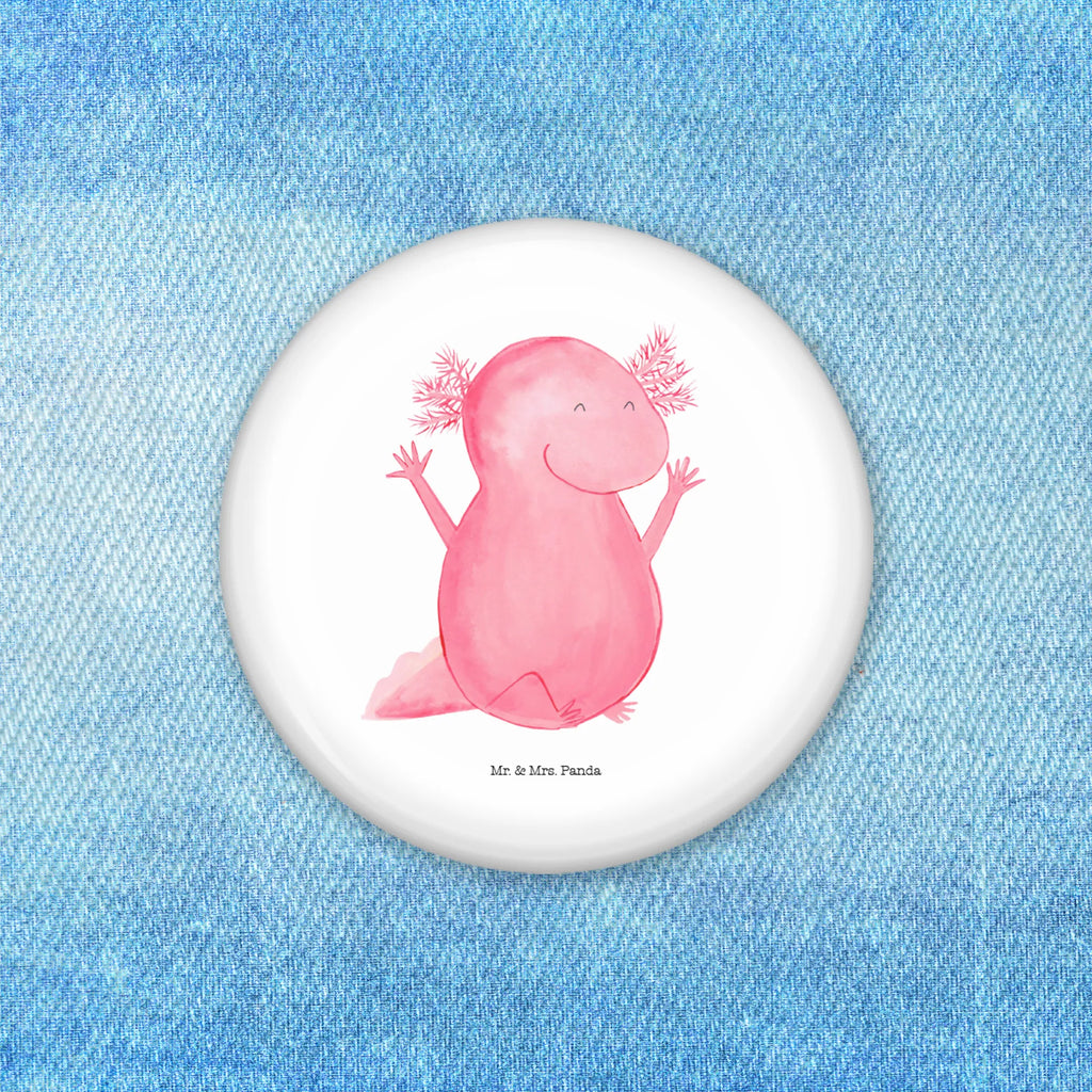 Button Axolotl Hurra 50mm Button, Button, Pin, Anstecknadel, Axolotl, Molch, Axolot, Schwanzlurch, Lurch, Lurche, fröhlich, Spaß, Freude, Motivation, Zufriedenheit