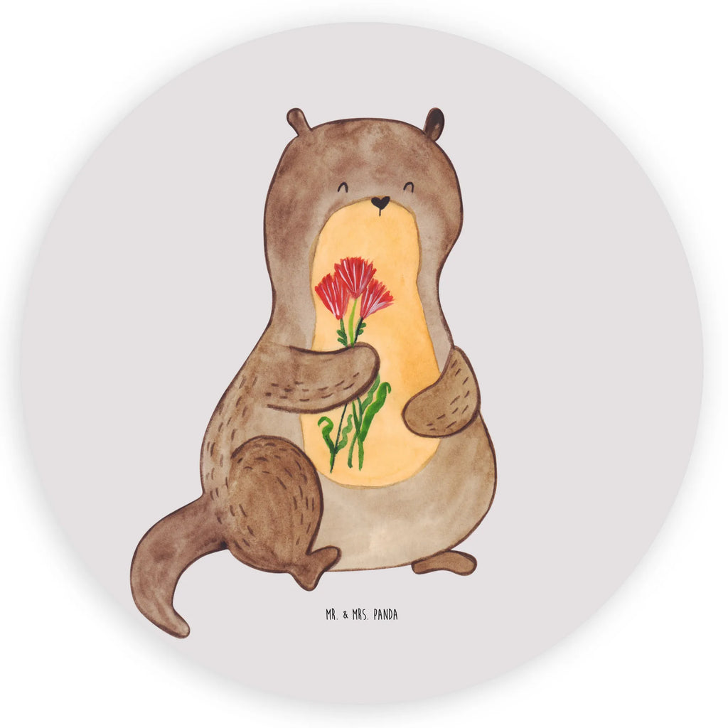 Rund Aufkleber Otter Blumenstrauß Sticker, Aufkleber, Etikett, Otter, Fischotter, Seeotter, Otter Seeotter See Otter