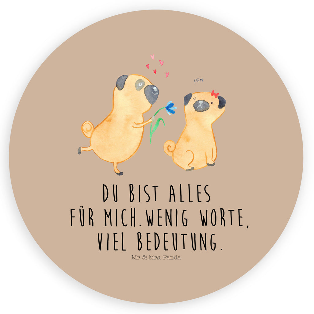 Rund Aufkleber Mops verliebt Sticker, Aufkleber, Etikett, Hund, Hundemotiv, Haustier, Hunderasse, Tierliebhaber, Hundebesitzer, Sprüche, Mops, Möpse, Hundeliebe, verliebt, Liebe, Liebesspruch. Verlobt, Geschenk Freund, Partner