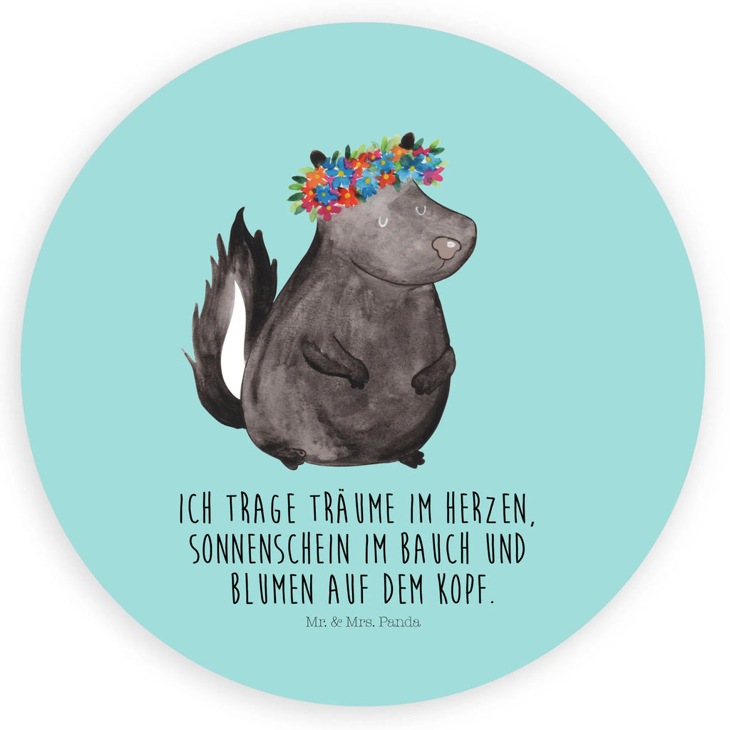 Rund Aufkleber Stinktier Blumenmaedchen Sticker, Aufkleber, Etikett, Stinktier, Skunk, Wildtier, Raubtier, Stinker, Stinki, Yoga, Namaste, Lebe, Liebe, Lache