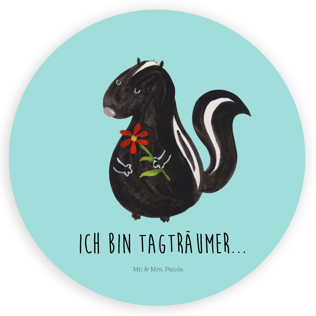 Rund Aufkleber Stinktier Blume Sticker, Aufkleber, Etikett, Stinktier, Skunk, Wildtier, Raubtier, Stinker, Stinki, Tagträumer, verträumt, Dreams, Träume