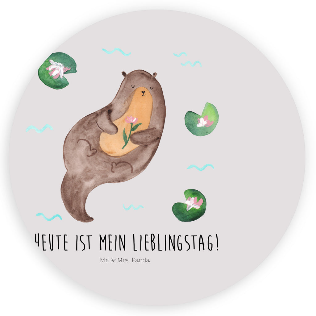 Rund Aufkleber Otter mit Seerose Sticker, Aufkleber, Etikett, Otter, Fischotter, Seeotter, Otter Seeotter See Otter