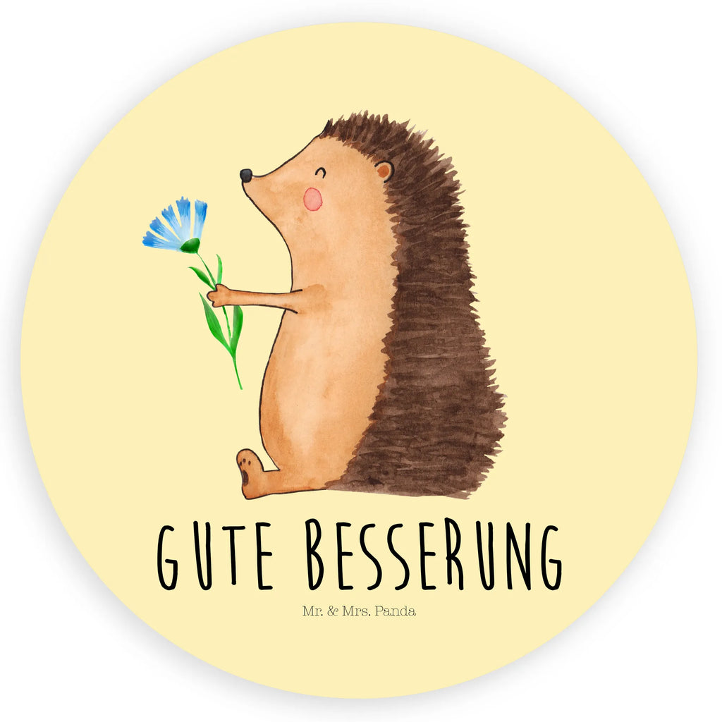 Rund Aufkleber Igel mit Blume Sticker, Aufkleber, Etikett, Tiermotive, Gute Laune, lustige Sprüche, Tiere, Igel, Gute Besserung, Genesungswünsche, Krankheit, Krankenhaus, krank, Besuch