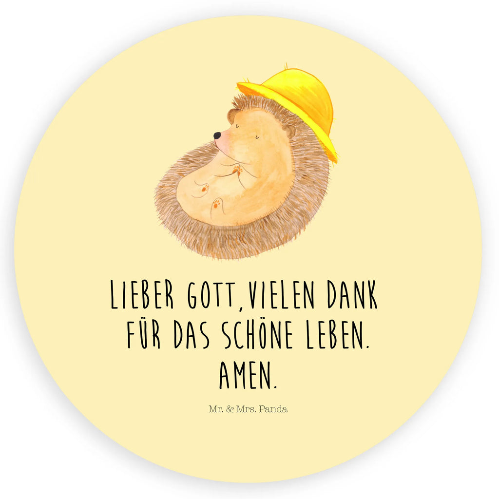 Rund Aufkleber Igel Beten Sticker, Aufkleber, Etikett, Tiermotive, Gute Laune, lustige Sprüche, Tiere, Igel, Igel mit Hut, Sonnenhut, Gott, Amen, beten, Leben, Dankbarkeit, Dankbar sein, dankbar, genießen