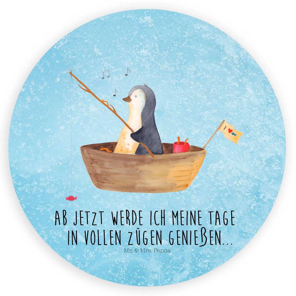 Rund Aufkleber Pinguin Angelboot Sticker, Aufkleber, Etikett, Pinguin, Pinguine, Angeln, Boot, Angelboot, Lebenslust, Leben, genießen, Motivation, Neustart, Neuanfang, Trennung, Scheidung, Geschenkidee Liebeskummer