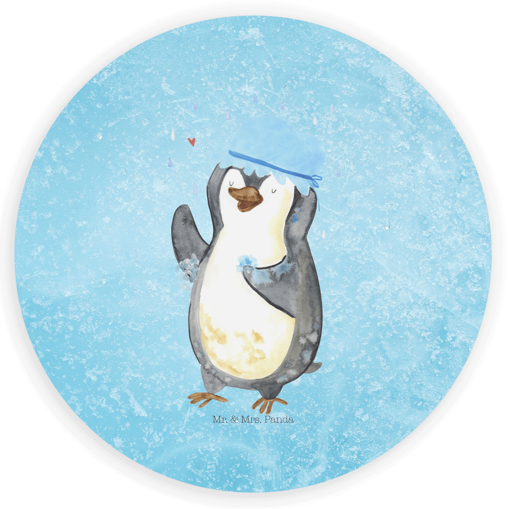 Rund Aufkleber Pinguin duscht Sticker, Aufkleber, Etikett, Pinguin, Pinguine, Dusche, duschen, Lebensmotto, Motivation, Neustart, Neuanfang, glücklich sein