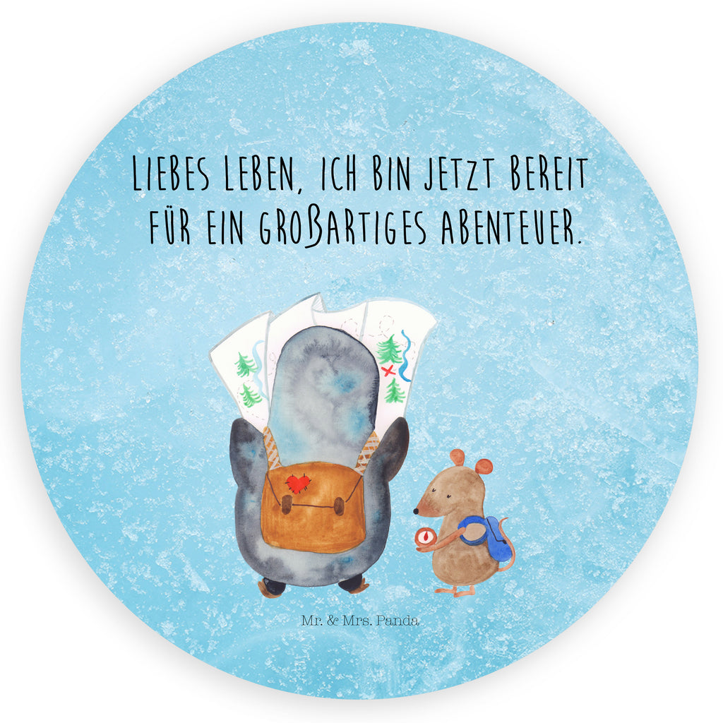 Rund Aufkleber Pinguin & Maus Wanderer Sticker, Aufkleber, Etikett, Pinguin, Pinguine, Abenteurer, Abenteuer, Roadtrip, Ausflug, Wanderlust, wandern