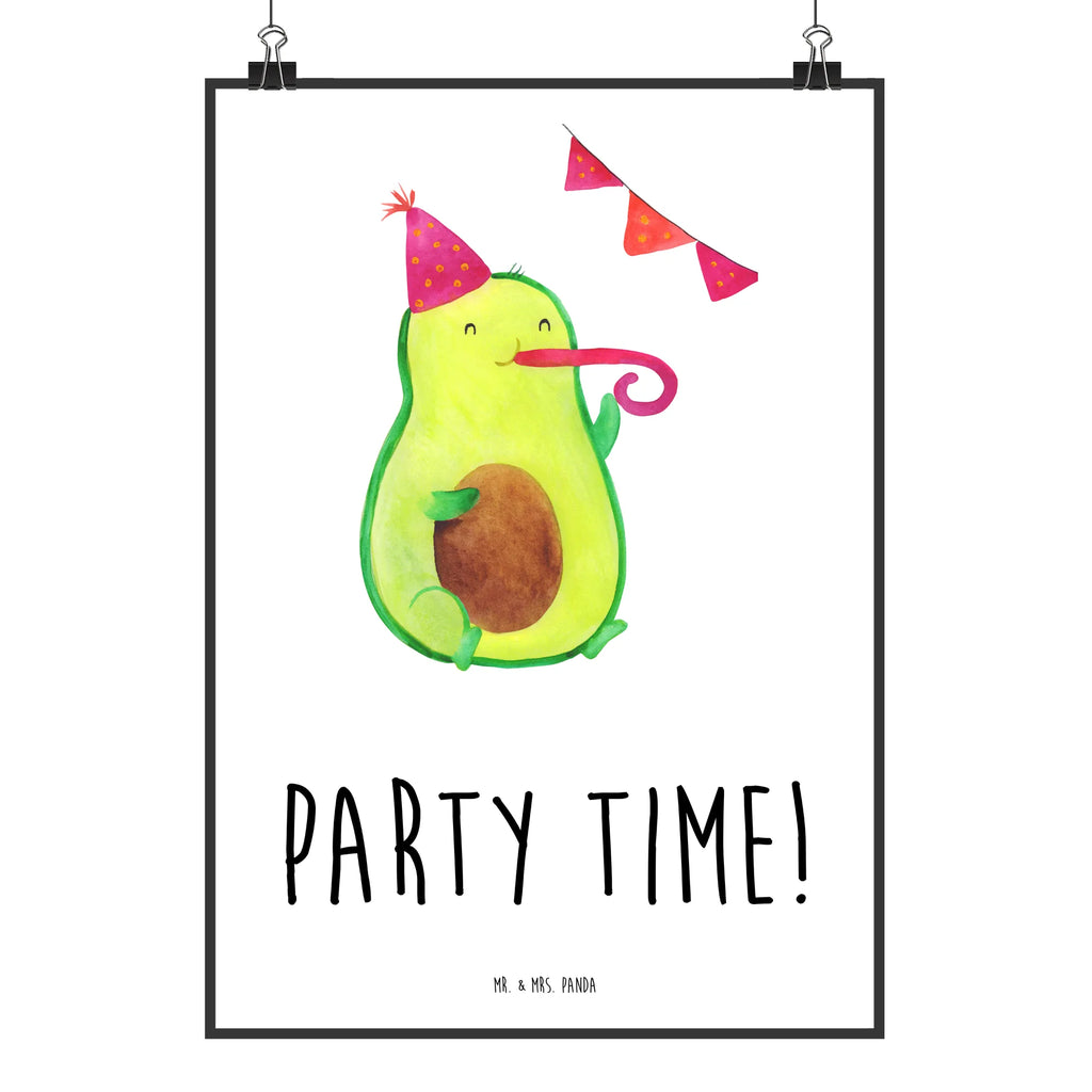 Poster Avocado Party Time Poster, Wandposter, Bild, Wanddeko, Küchenposter, Kinderposter, Wanddeko Bild, Raumdekoration, Wanddekoration, Handgemaltes Poster, Mr. & Mrs. Panda Poster, Designposter, Kunstdruck, Posterdruck, Avocado, Veggie, Vegan, Gesund