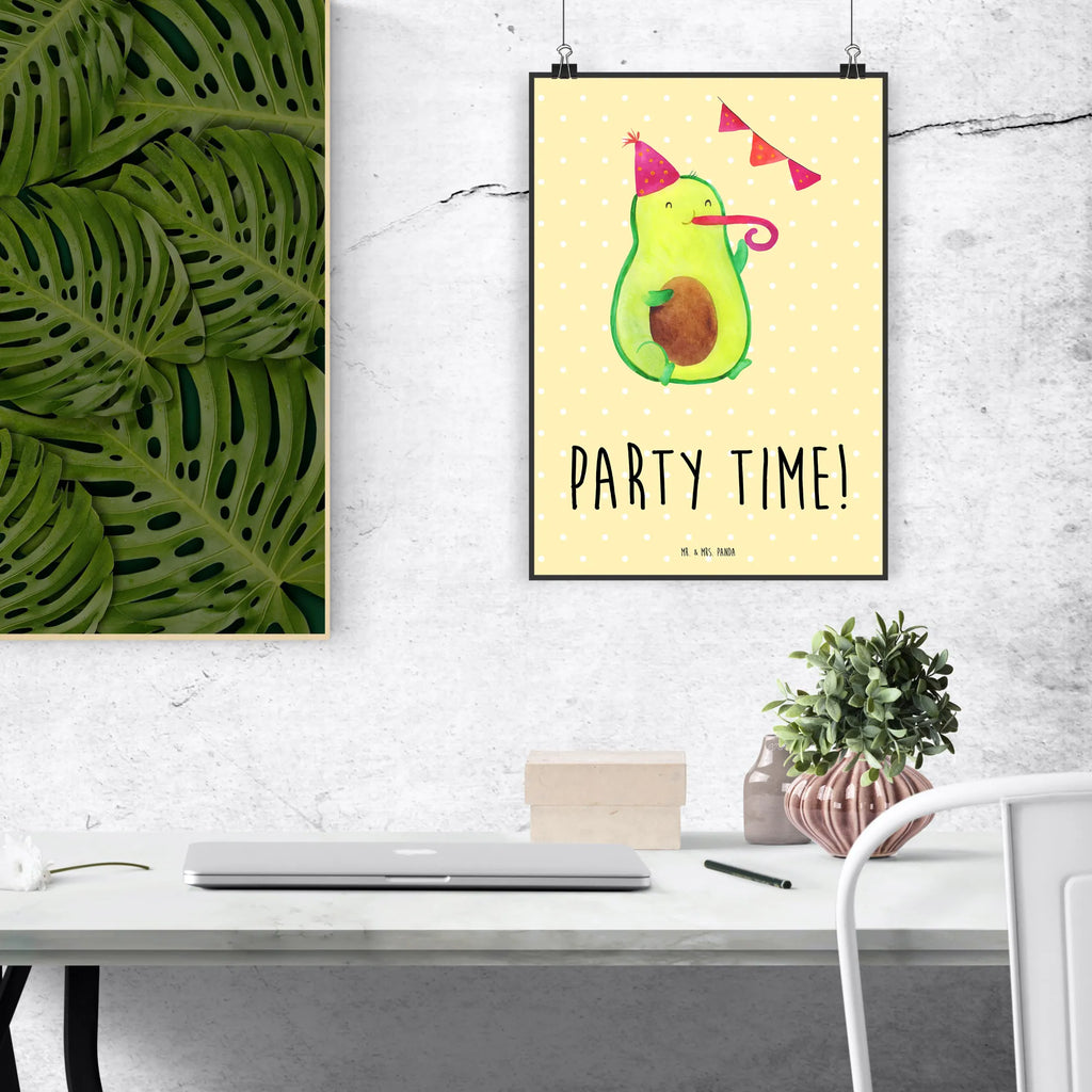 Poster Avocado Party Time Poster, Wandposter, Bild, Wanddeko, Küchenposter, Kinderposter, Wanddeko Bild, Raumdekoration, Wanddekoration, Handgemaltes Poster, Mr. & Mrs. Panda Poster, Designposter, Kunstdruck, Posterdruck, Avocado, Veggie, Vegan, Gesund