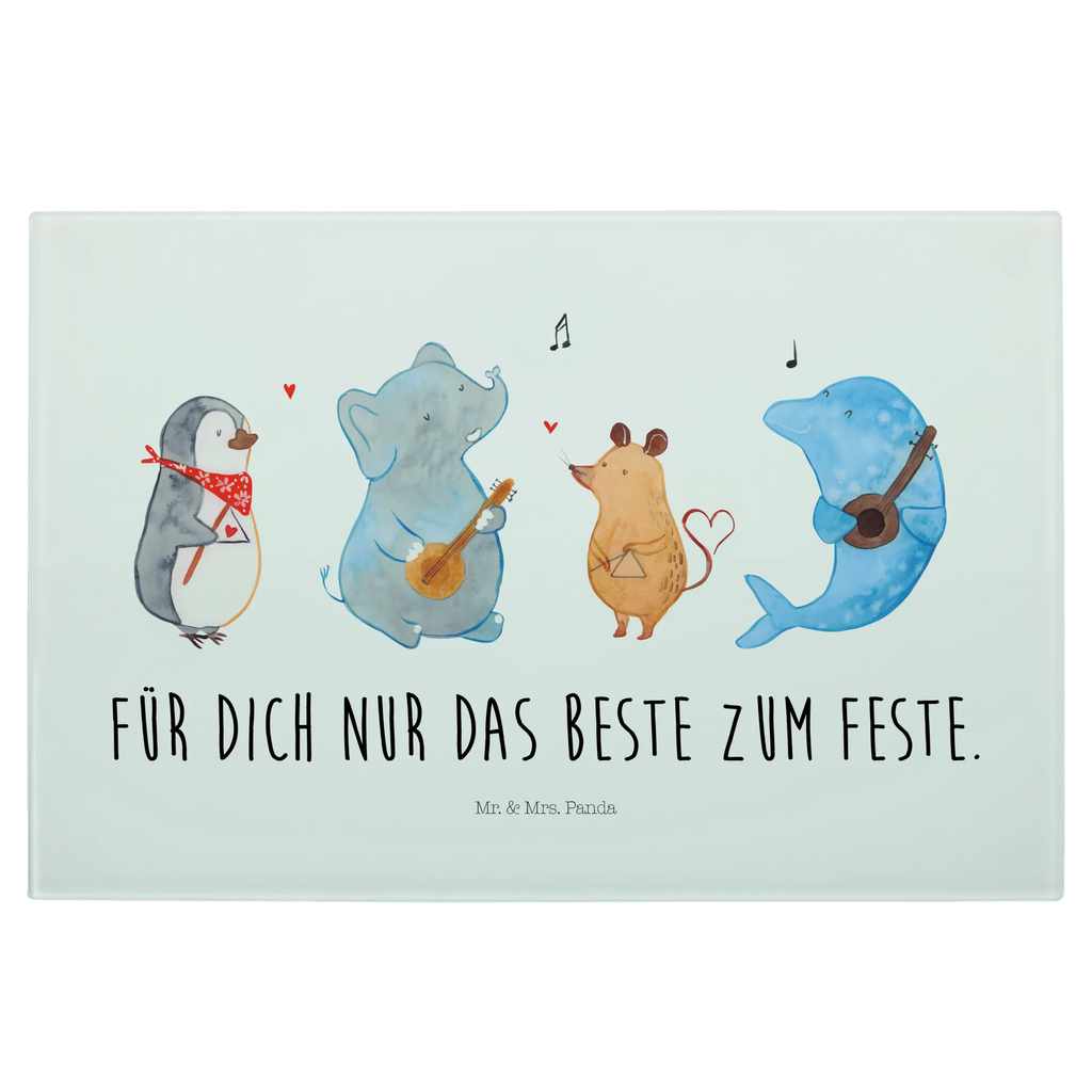 Glasschneidebrett Big Band Glasschneidebrett, Schneidebrett, Tiermotive, Gute Laune, lustige Sprüche, Tiere, Hund, Pinguin, Maus, Elefant, Delfin, Gitarre, Band, Triangel, Musikanten, Musik