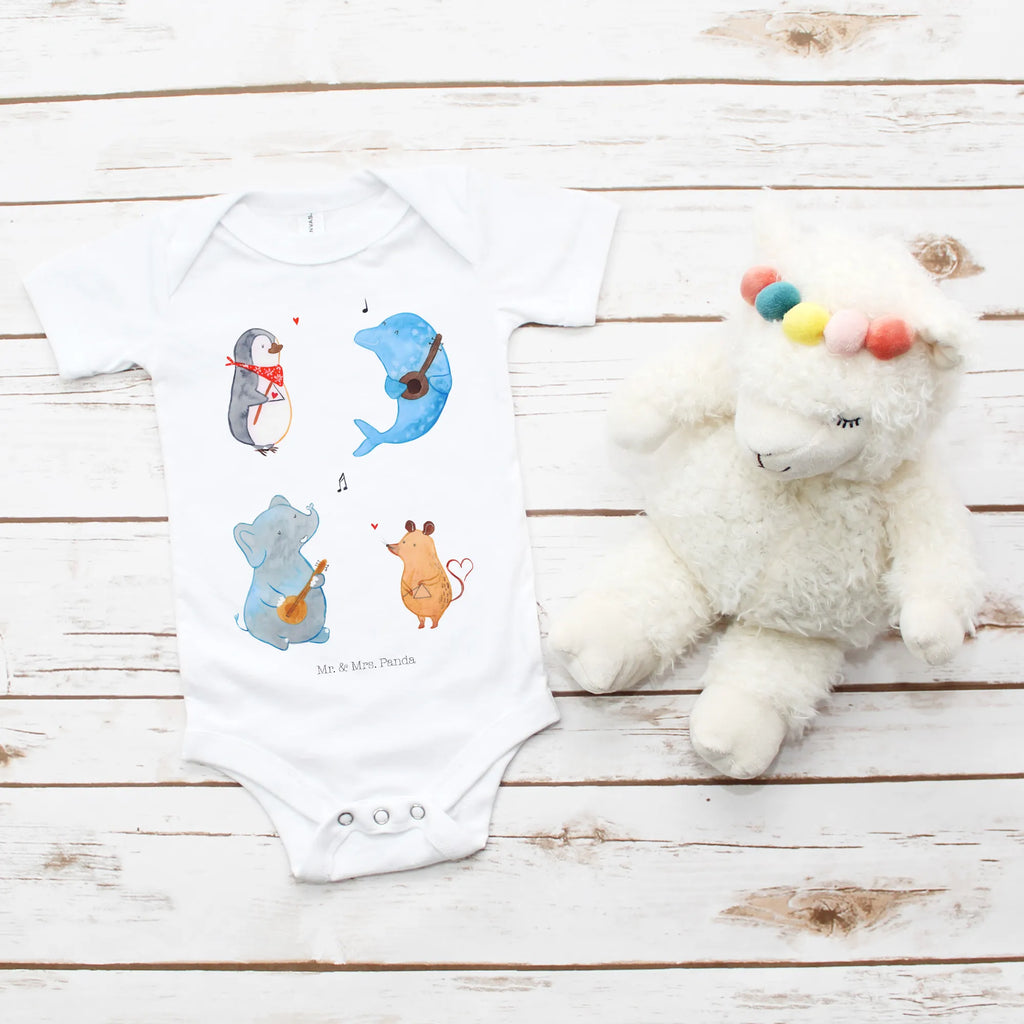 Organic Baby Body Big Band Babykleidung, Babystrampler, Strampler, Wickelbody, Baby Erstausstattung, Junge, Mädchen, Tiermotive, Gute Laune, lustige Sprüche, Tiere, Hund, Pinguin, Maus, Elefant, Delfin, Gitarre, Band, Triangel, Musikanten, Musik