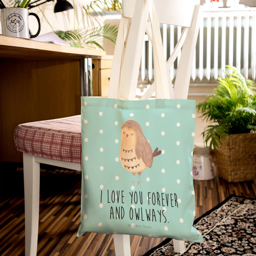 Einkaufstasche Eule Zufrieden Tragetasche, Tasche, Beutel, Stofftasche, Baumwolltasche, Umhängetasche, Shopper, Einkaufstasche, Beuteltasche, Eule, Eule Spruch, Eule deko, Owl, Liebe Spruch, Romantisch, Wortspiel lustig, Spruch schön, Geschenk Hochzeitstag