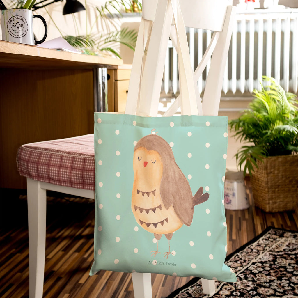 Einkaufstasche Eule Zufrieden Tragetasche, Tasche, Beutel, Stofftasche, Baumwolltasche, Umhängetasche, Shopper, Einkaufstasche, Beuteltasche, Eule, Eule Spruch, Eule deko, Owl, Liebe Spruch, Romantisch, Wortspiel lustig, Spruch schön, Geschenk Hochzeitstag