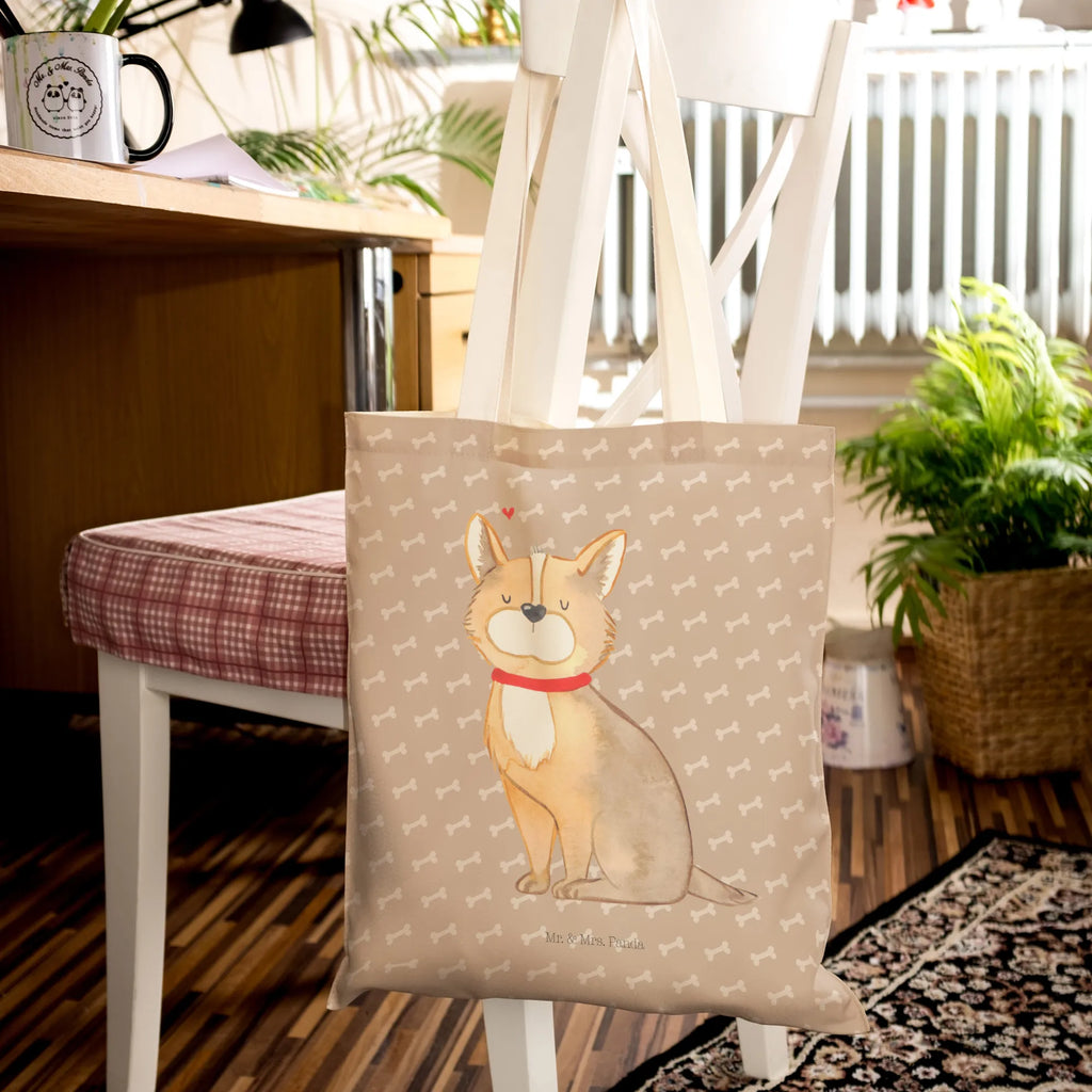 Einkaufstasche Hund Glück Tragetasche, Tasche, Beutel, Stofftasche, Baumwolltasche, Umhängetasche, Shopper, Einkaufstasche, Beuteltasche, Hund, Hundemotiv, Haustier, Hunderasse, Tierliebhaber, Hundebesitzer, Sprüche, Corgie, Hundeliebe, Spruch, Hundemama, Liebe