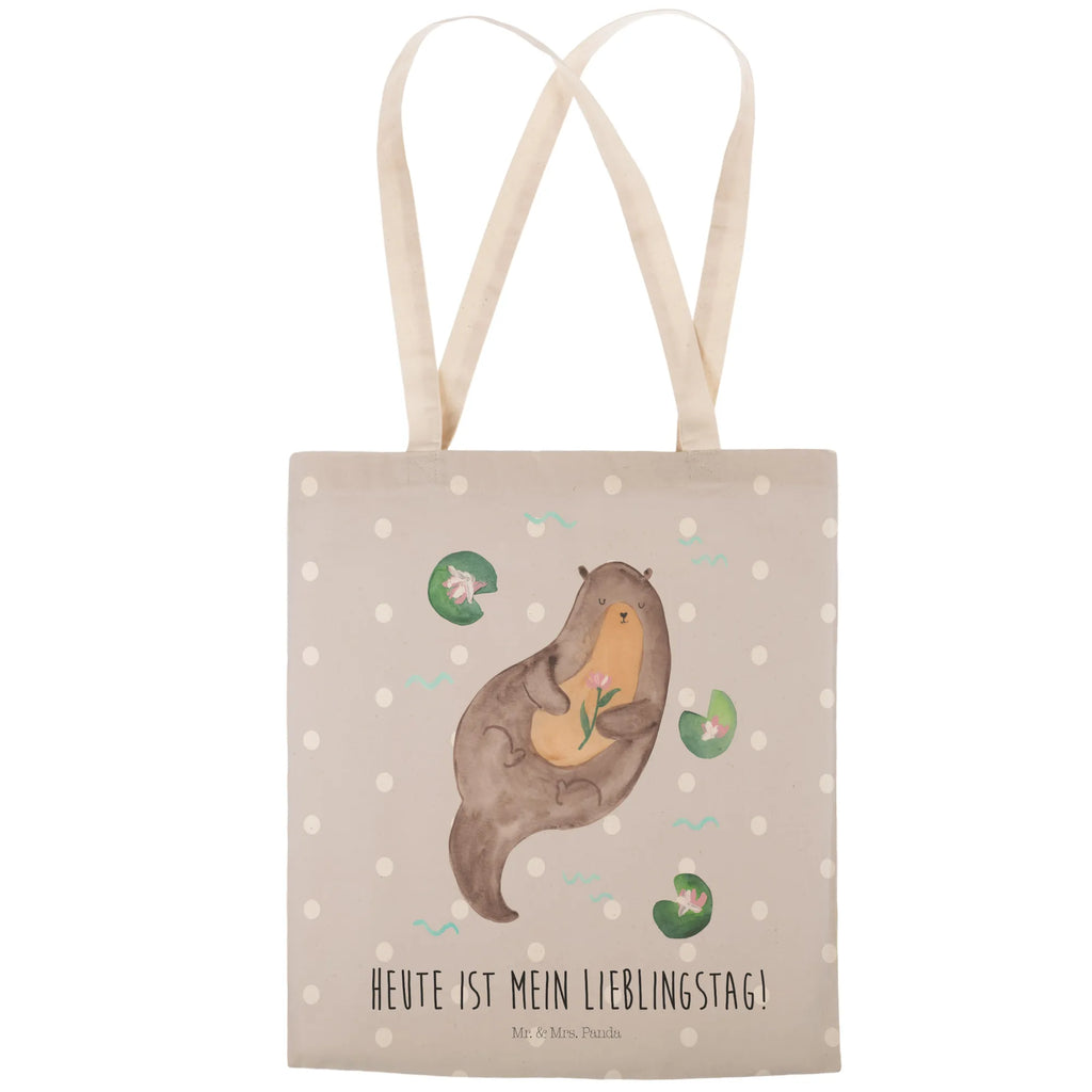 Einkaufstasche Otter mit Seerose Tragetasche, Tasche, Beutel, Stofftasche, Baumwolltasche, Umhängetasche, Shopper, Einkaufstasche, Beuteltasche, Otter, Fischotter, Seeotter, Otter Seeotter See Otter