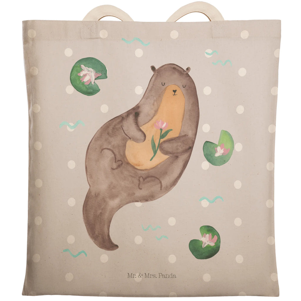 Einkaufstasche Otter mit Seerose Tragetasche, Tasche, Beutel, Stofftasche, Baumwolltasche, Umhängetasche, Shopper, Einkaufstasche, Beuteltasche, Otter, Fischotter, Seeotter, Otter Seeotter See Otter