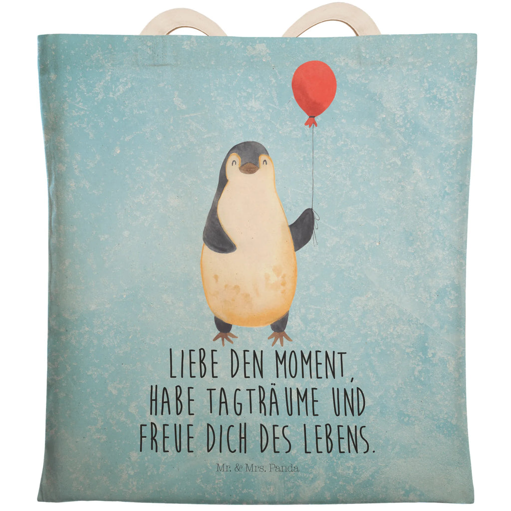 Einkaufstasche Pinguin Luftballon Tragetasche, Tasche, Beutel, Stofftasche, Baumwolltasche, Umhängetasche, Shopper, Einkaufstasche, Beuteltasche, Pinguin, Pinguine, Luftballon, Tagträume, Lebenslust, Geschenk Freundin, Geschenkidee, beste Freundin, Motivation, Neustart, neues Leben, Liebe, Glück