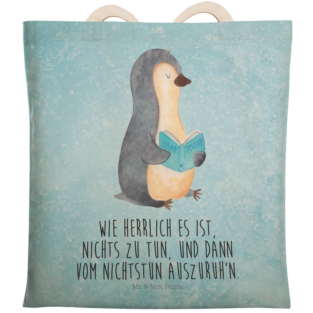 Einkaufstasche Pinguin Buch Tragetasche, Tasche, Beutel, Stofftasche, Baumwolltasche, Umhängetasche, Shopper, Einkaufstasche, Beuteltasche, Pinguin, Pinguine, Buch, Lesen, Bücherwurm, Nichtstun, Faulenzen, Ferien, Urlaub, Freizeit