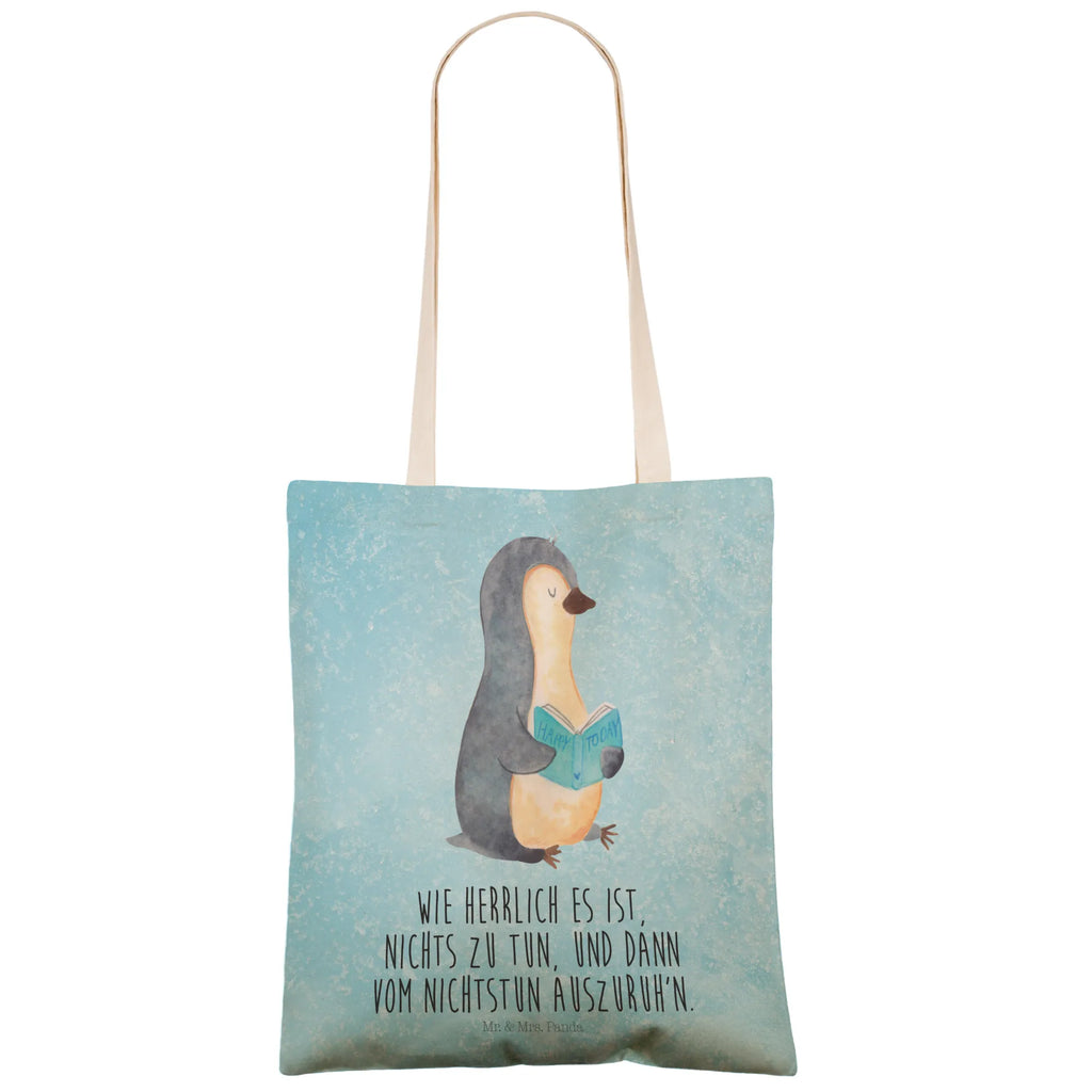 Einkaufstasche Pinguin Buch Tragetasche, Tasche, Beutel, Stofftasche, Baumwolltasche, Umhängetasche, Shopper, Einkaufstasche, Beuteltasche, Pinguin, Pinguine, Buch, Lesen, Bücherwurm, Nichtstun, Faulenzen, Ferien, Urlaub, Freizeit