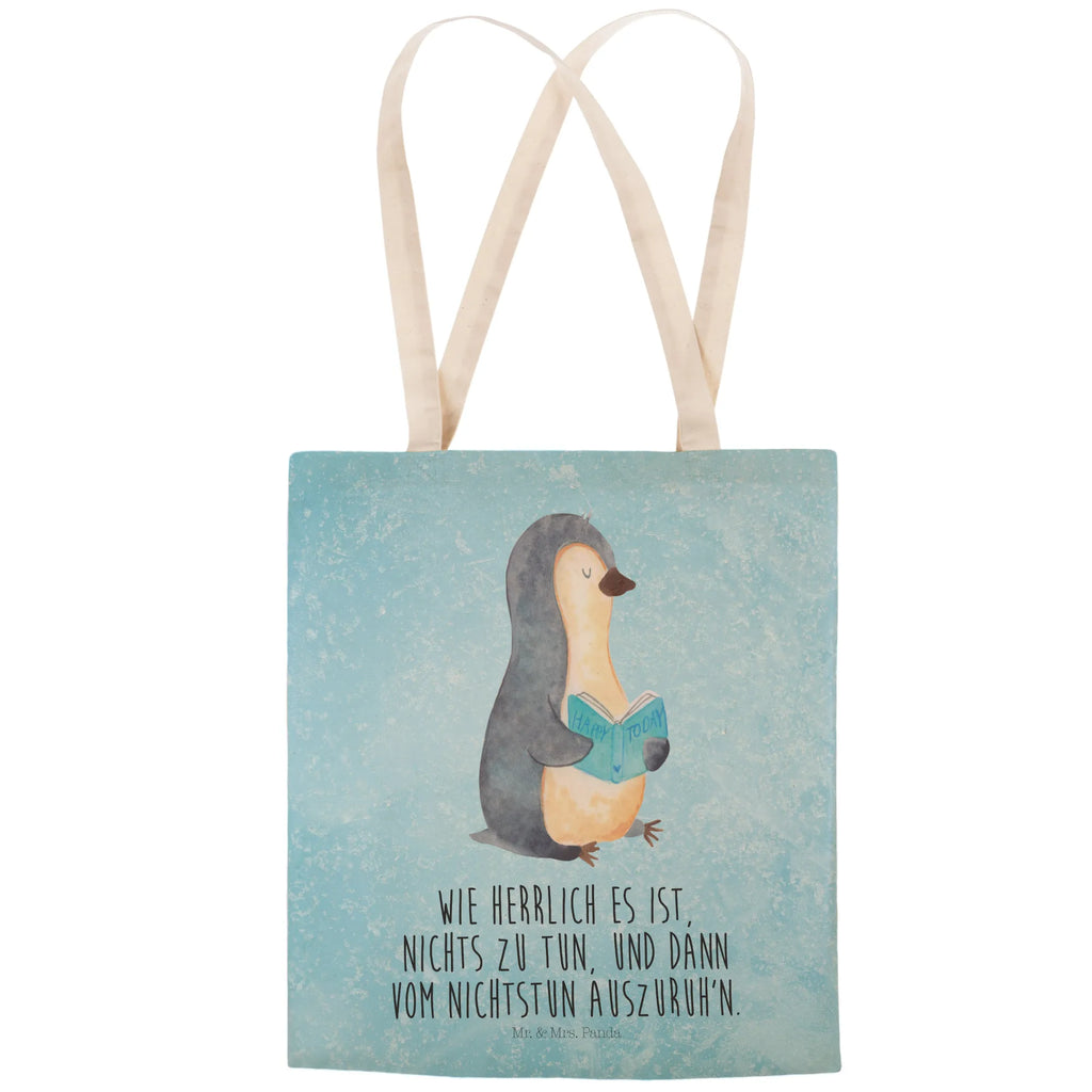 Einkaufstasche Pinguin Buch Tragetasche, Tasche, Beutel, Stofftasche, Baumwolltasche, Umhängetasche, Shopper, Einkaufstasche, Beuteltasche, Pinguin, Pinguine, Buch, Lesen, Bücherwurm, Nichtstun, Faulenzen, Ferien, Urlaub, Freizeit